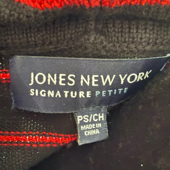 Jones of New York Black & Red Striped Cowl Neck Sweater Size PS - Picture 2 of 7